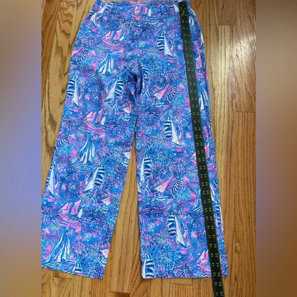 Lilly Pulitzer Deri Linen Palazzo Boca Blue Its A Sailabration XS - Picture 5 of 8